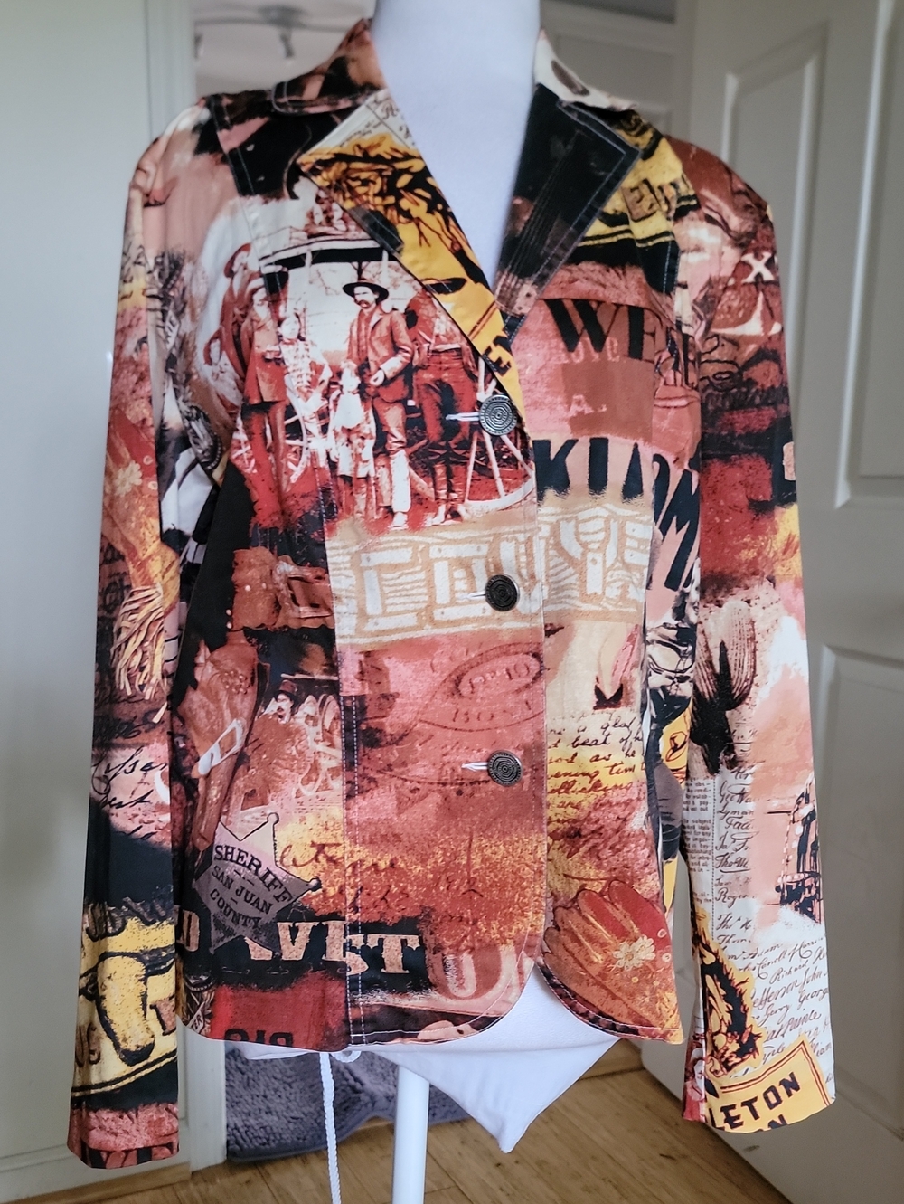 erin london Women's Collage Print Blazer in Rust, Black & Yellow